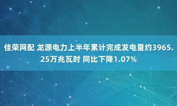 佳荣网配 龙源电力上半年累计完成发电量约3965.25万兆瓦时 同比下降1.07%